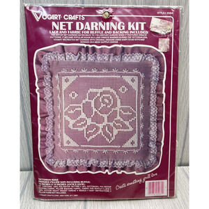 Victorian Rose Lace Net Darning 14in Ruffle Pillow Kit Sealed Vogart Crafts